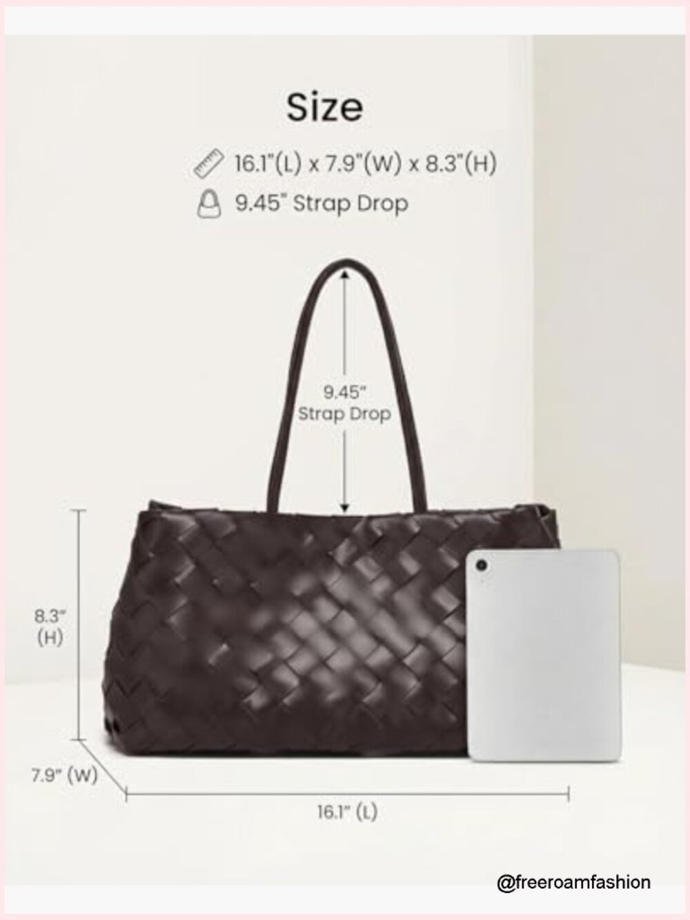 Vegan Leather Woven Tote Bag with Magnetic Snap Closure for Work Travel - Picture 4 of 6
